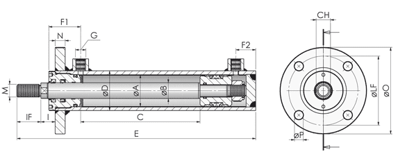 Double acting hydraulic cylinders Technical Drawing