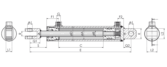 Dual acting hydraulic cylinders Technical Drawing