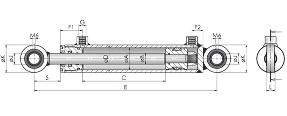 Dual acting hydraulic cylinders Technical Drawing